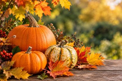 rustic autumn image of pumpkins 